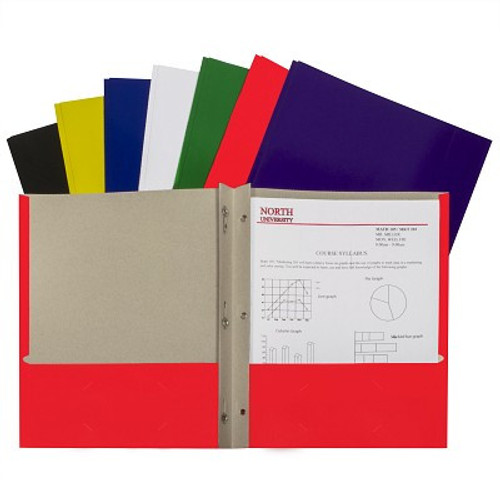 Paper Portfolio with Two Pockets, Three Prongs,  Assorted Colors