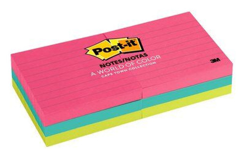 Post-it Notes , 3"x3" Cape Town Collection, Lined