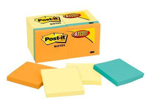Post-it Notes, 3"x3", Canary Yellow With 4 Bonus Pads