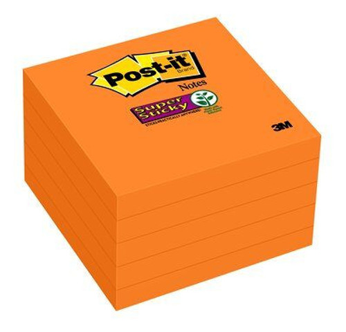 Post-it Super Sticky Notes, 3"x 3", Neon Orange