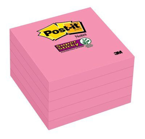 Post-it Super Sticky Notes, 3"x3", Neon Pink