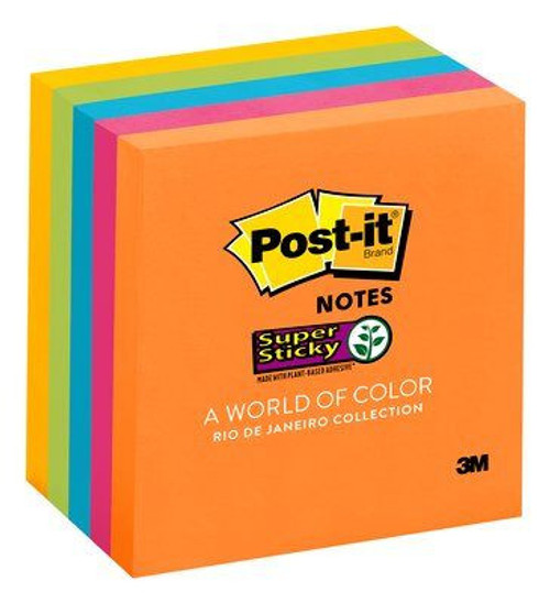 Post-it Super Sticky Notes, 3"x 3",  5 Pads Per Pack, Rio de Janeiro Collection