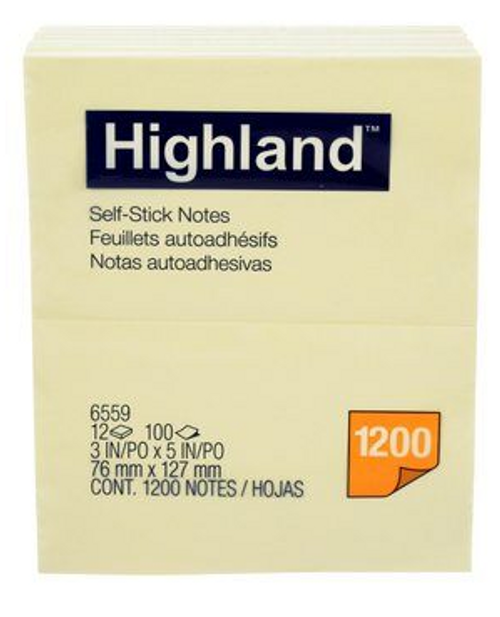 Highland Notes, 3"x 5", 12 Pads Per Pack, Yellow