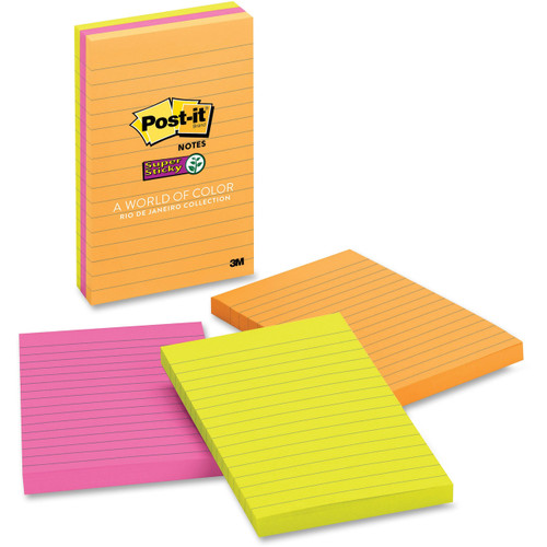 Post-it Super Sticky Notes, 4"x 6", Rio de Janeiro Collection