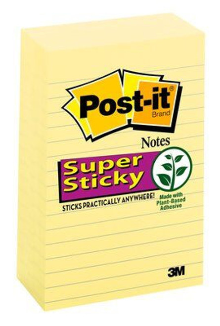 Post-it Super Sticky Notes, 4"x 6", Canary Yellow