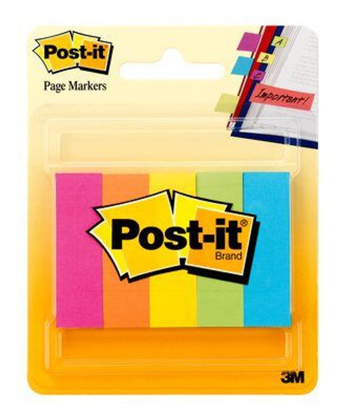 Post-it Page Markers, 1/2"x1.75", 5 Pads Per Pack