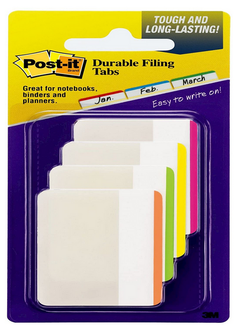 Post-it Durable Tabs, 2"x 1.5", Beige, Green, Red, Canary Yellow