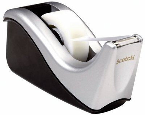 Scotch Desktop Tape Dispenser, Silvertech Two-Tone, 1 in. Core