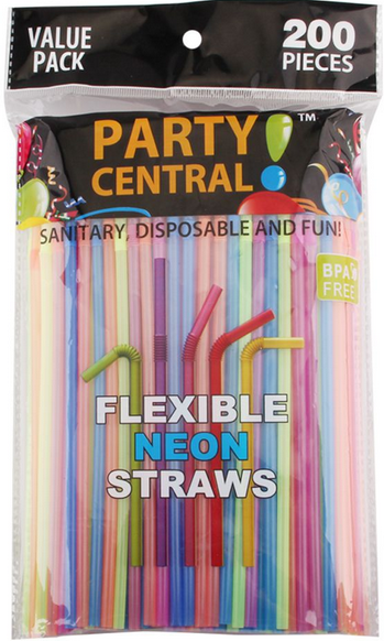 Flexible Neon Straws, 200 Count
