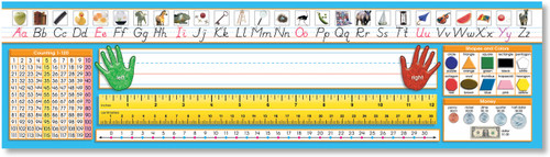 Primary Desk Plates, 19"x5", Modern Manuscript, Sky Blue