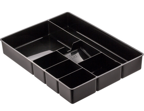 Plastic Deep Drawer Organizing Tray, 7 Compartments, Black