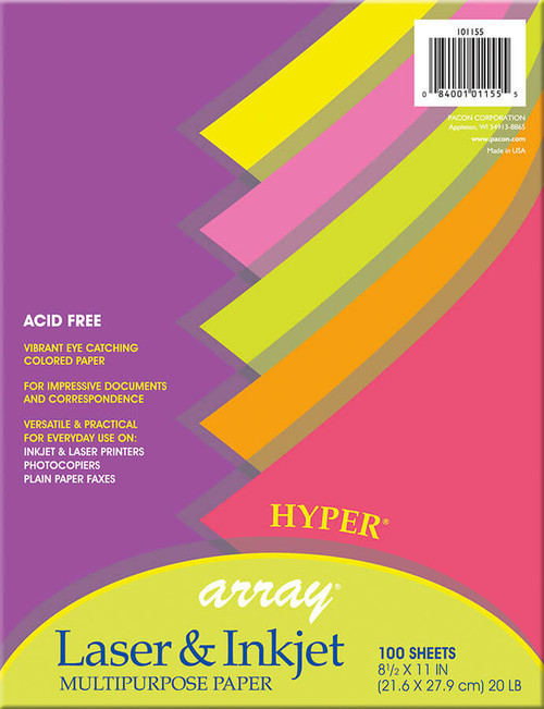 Array® Mutli-Purpose Paper, 20#, Assorted Hyper Colors, Letter Size (100ct.)