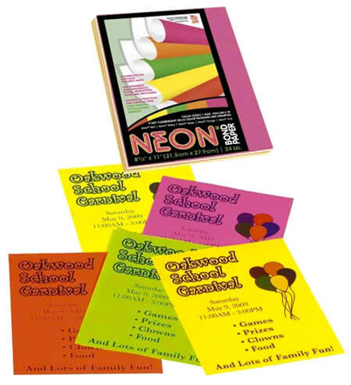 Neon Multi-Purpose Paper, 24#, Assorted Colors, Letter Size (100ct.)