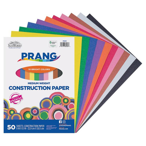 Prang Construction Paper, 10 Assorted Colors, 9" x 12", 50 Sheets