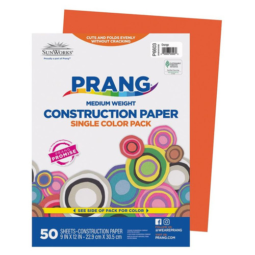 Prang Construction Paper, Orange, 9" x 12", 50 Sheets