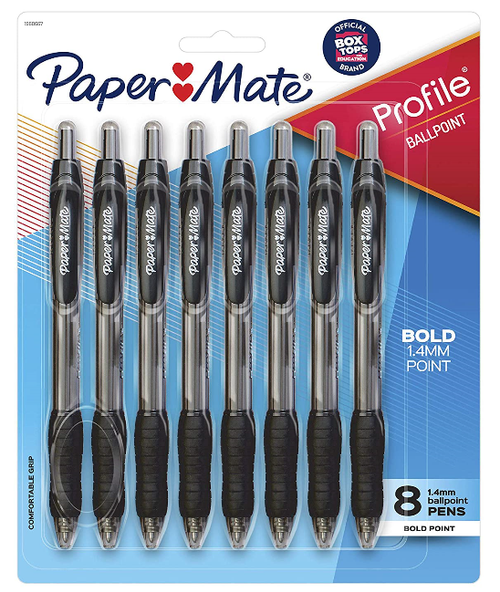 Profile Retractable Ballpoint Pens, Bold/1.4mm, Black, 8 Count