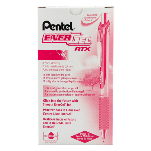 EnerGel Pearl Liquid Gel Pen, Retractable, Medium Point (0.7mm), White Barrel/Pink Accents, Pink Ink