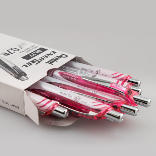 EnerGel Pearl Liquid Gel Pen, Retractable, Medium Point (0.7mm), White Barrel/Pink Accents, Black Ink