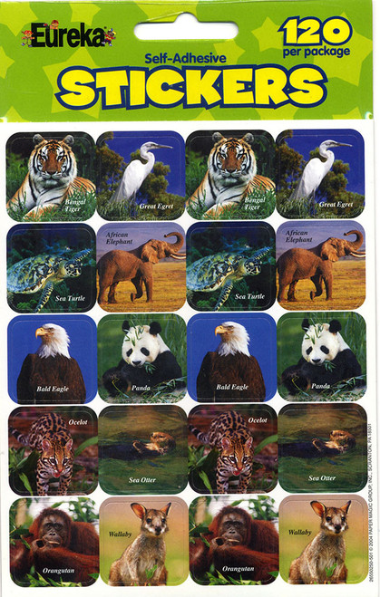 Endangered Animals Theme Stickers, Assorted, 120 Stickers