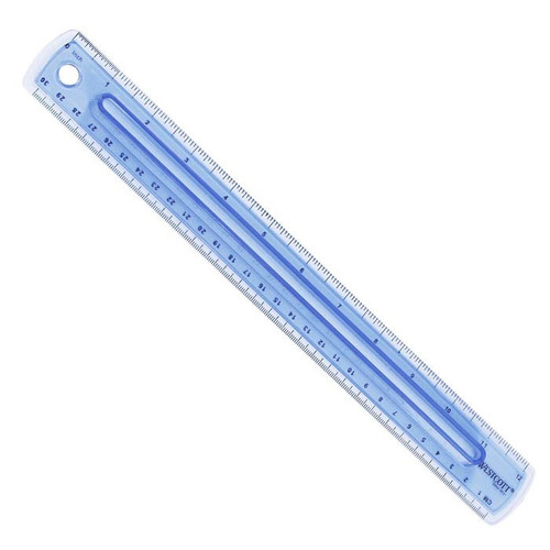 12" Plastic Ruler w/ Finger Grip, Translucent, Assorted Colors