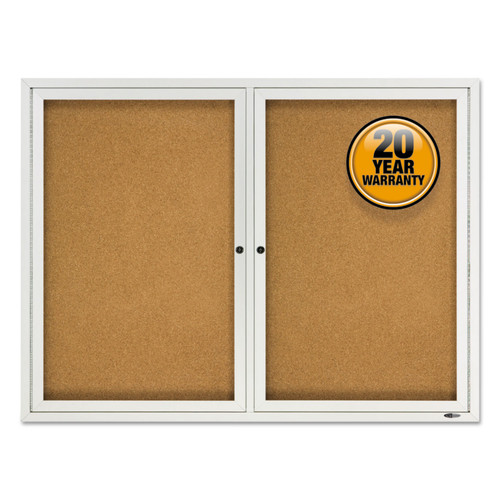 Quartet Enclosed Cork Bulletin Board, 4' x 3', 2 Door, Aluminum Frame