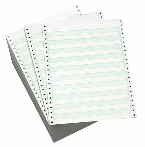 9-1/2"x11" Continuous Computer Paper, 15#, 1/2" Green Bar, Case