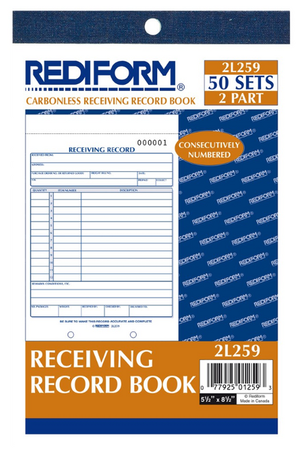 Receiving Record Book, 2 Parts, 5-1/2" x 7-7/8"