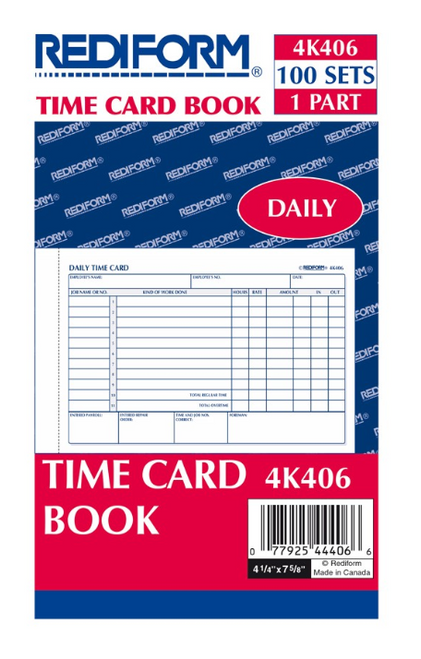 Time Card Pad, Daily, 4-1/4" x 7"