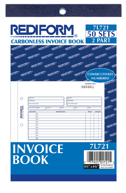 Invoice Book, 2 Part, Carbonless, 5-1/2" x 7-7/8"