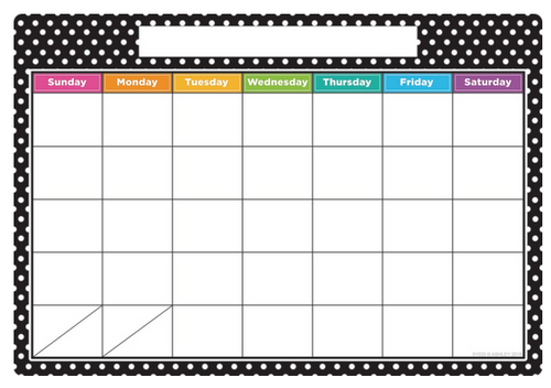 Dry Erase Calendar, Black & White Dots