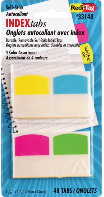 Removable Write-On Index Tabs, Assorted Colors, 1-1/16"