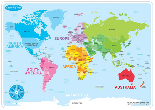 ASH95002 - Smart Poly Basic World Map Learning Mat