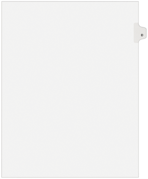 Legal Divider, Letter Size, White, Pre-Printed (letter) D, 25 Dividers