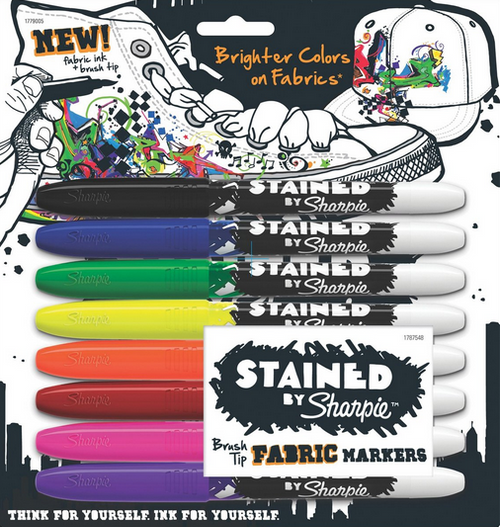 Stained Permanent Fabric Markers, Brush Tip, Set of 8, Assorted Colors