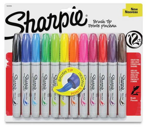 Sharpie Permanent Marker, Brush Tip, Set of 12, Assorted Colors