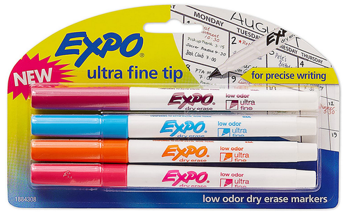 Low Odor Dry Erase Markers, Ultra Fine, Set of 4, Fashion Colors