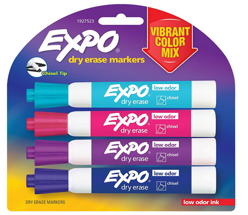 Low Odor Dry Erase Marker, Chisel Tip, Vibrant Colors