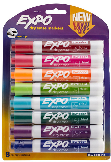 Low Odor Dry Erase Marker, Chisel Tip, Assorted Vibrant Colors, 8 Set