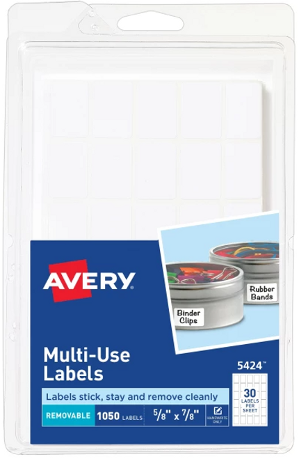 Multi-Use Labels, 5/8" x 7/8", White, Removable, 1050 Labels