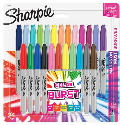 Sharpie Permanent Marker, Fine Tip, Color Burst Markers, 24 Set