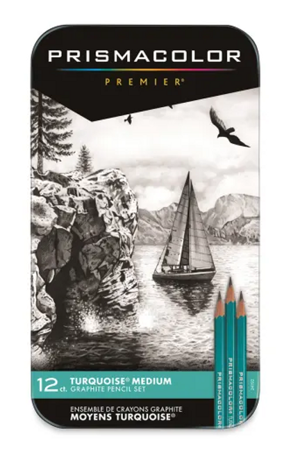 Premier Turquoise Graphite Pencils, Assorted Medium Lead Grades, 12 Set