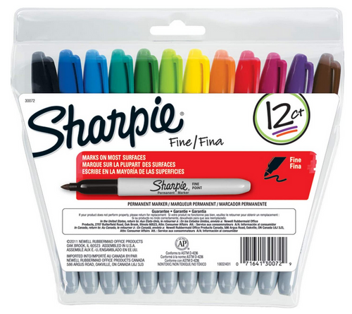 Sharpie Permanent Marker, Fine Tip, Assorted Colors, 12 Set