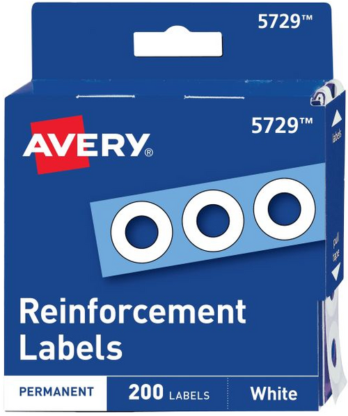 Reinforcement Labels, 1/4" Diameter, White, Permanent, 200 Reinforcements