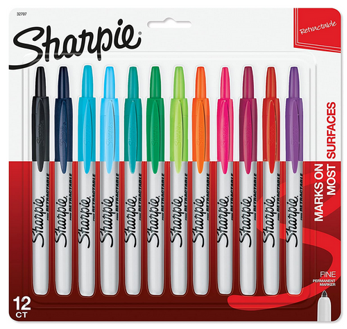 Sharpie Retractable Permanent Marker, Fine Tip, Assorted Colors, 12 Set