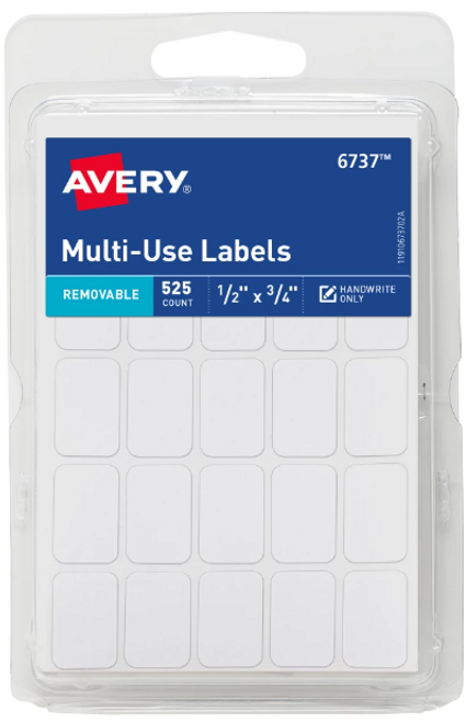 Multi-Use Labels, 1/2" x 3/4", White, Removable, 525 Labels