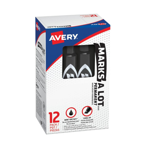 Marks-A-Lot Permanent Marker, Regular Desk-Style, Black,  Chisel Tip
