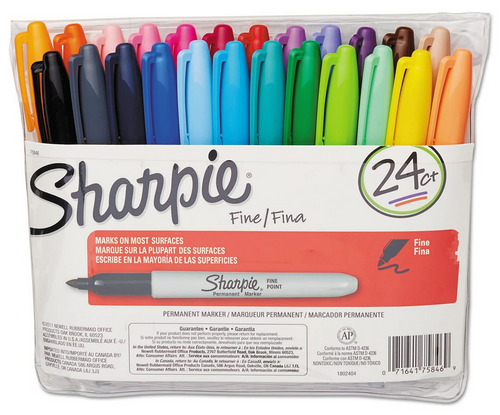 Sharpie Permanent Marker, Fine Tip, Assorted Colors, Set of 24