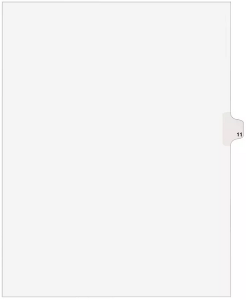 Legal Divider, 8-1/2" x 11", White, Pre-Printed (number) 11, 25 Dividers