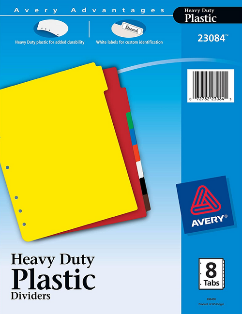 Heavy Duty Dividers, 8-1/2" x 11", Multicolor, Plastic, 8-Tab Set