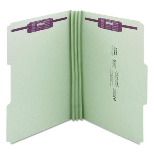 Smead Pressboard Fastener File Folder, Legal Size, 3" Expansion, 1/3 Cut Tab, Gray/Green, 25 Count